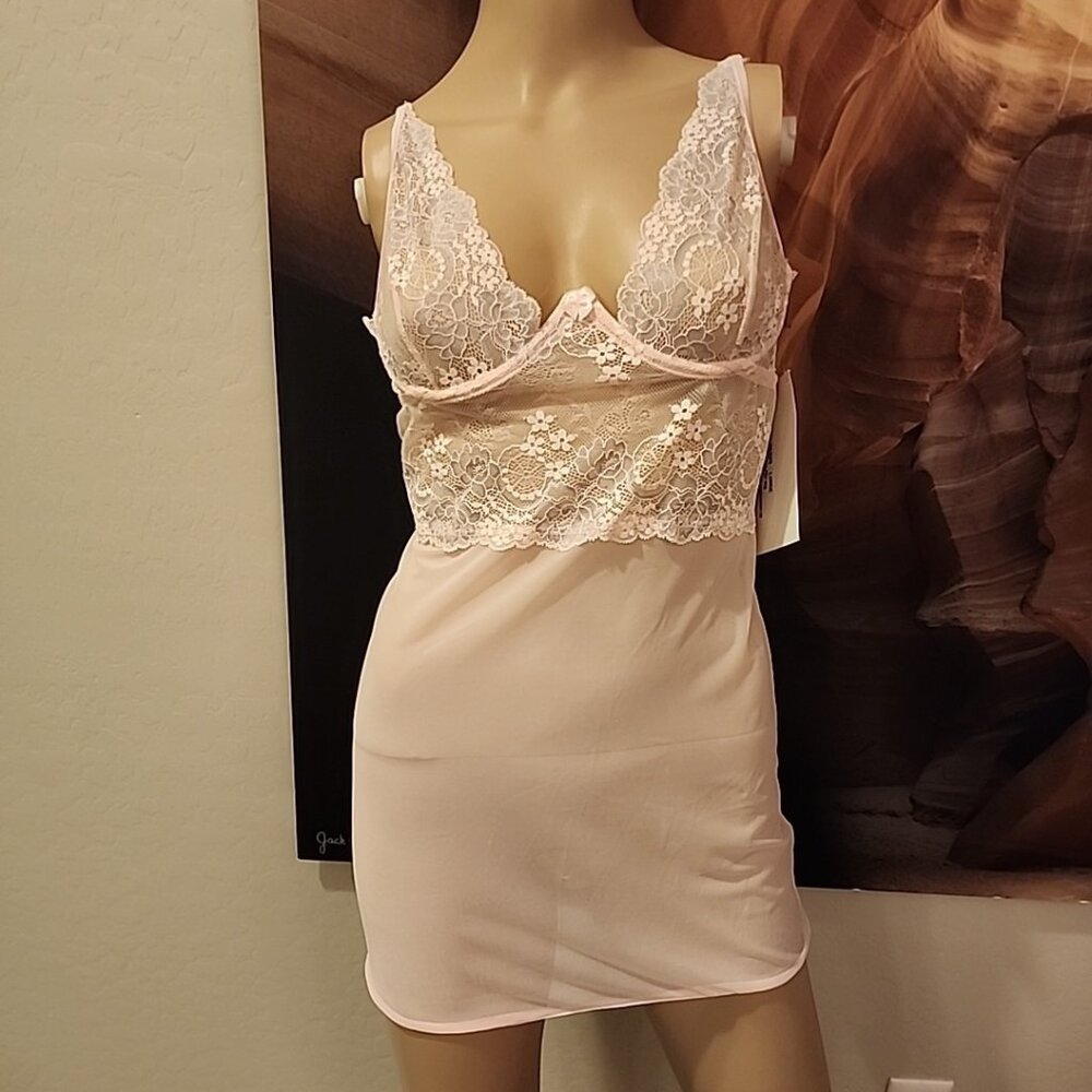 NWT Escante Chemise Lingerie Large Pink Underwire Sheer Pj Slip